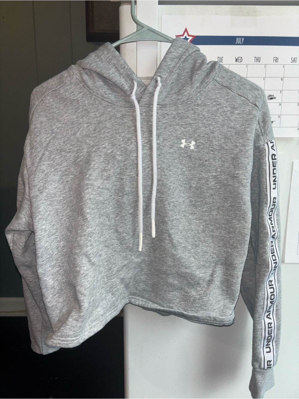 Under Armour Light Gray Cropped Hoodie with White Logo